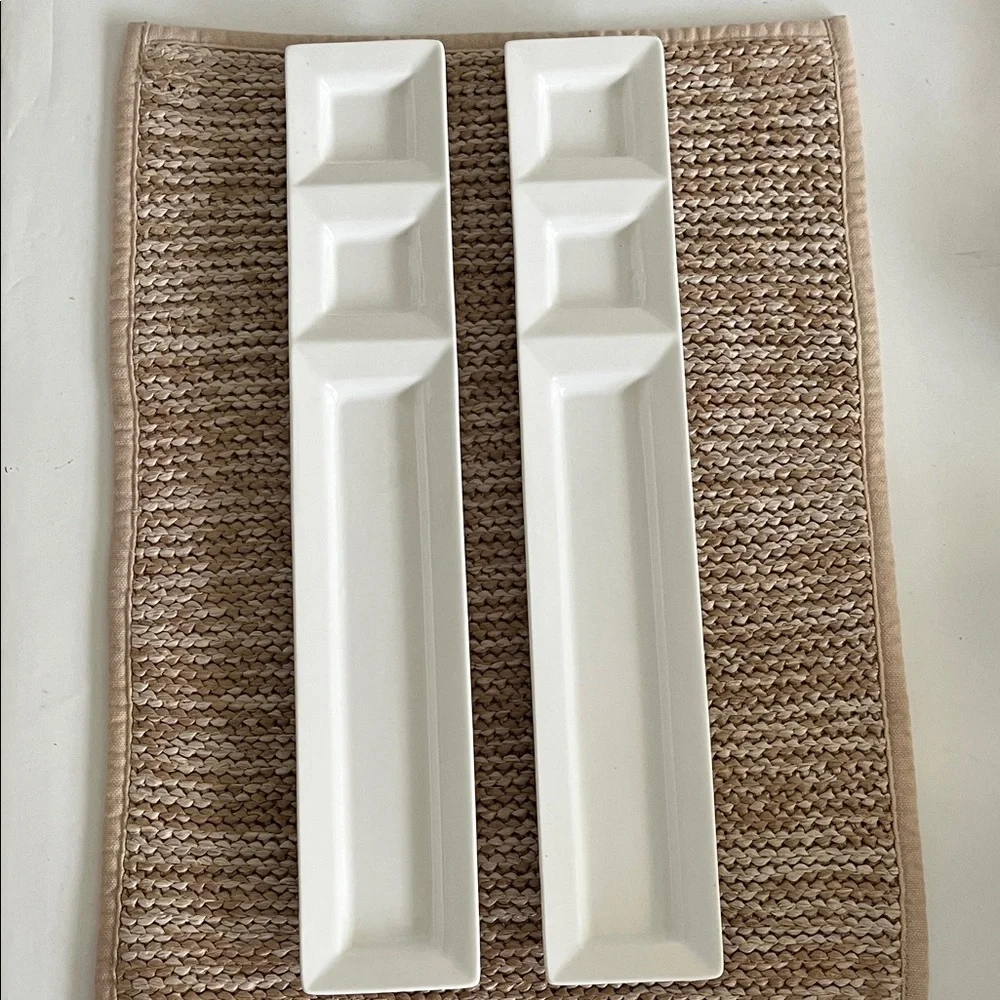 Set of 2 Xiahe Sam & Squito 14.20”L 2.25” W White Ceramic Sushi Serving Trays